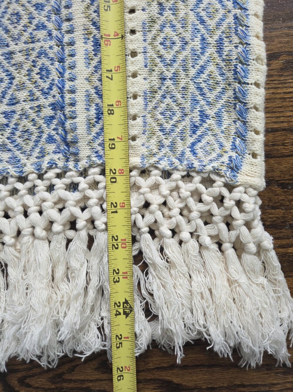 Miss Me Boho Geometric Knit Fringe Sweater Vest Top Blue Cream Large - Picture 5 of 7
